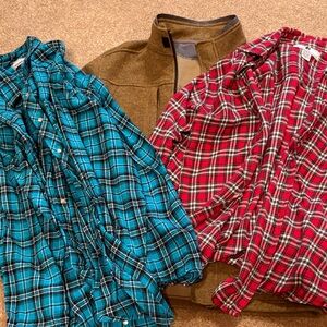 Plaid Flannel Shirts and Brown Jacket